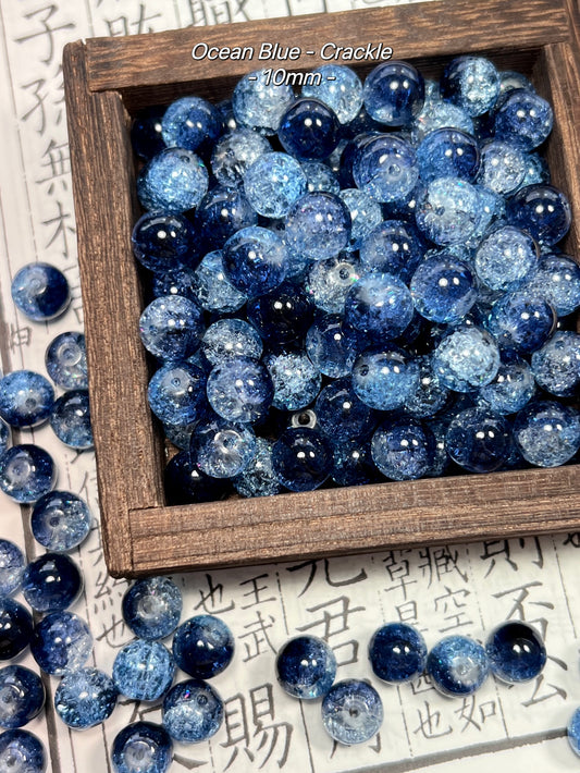 Ocean Blue - Crackle Beads